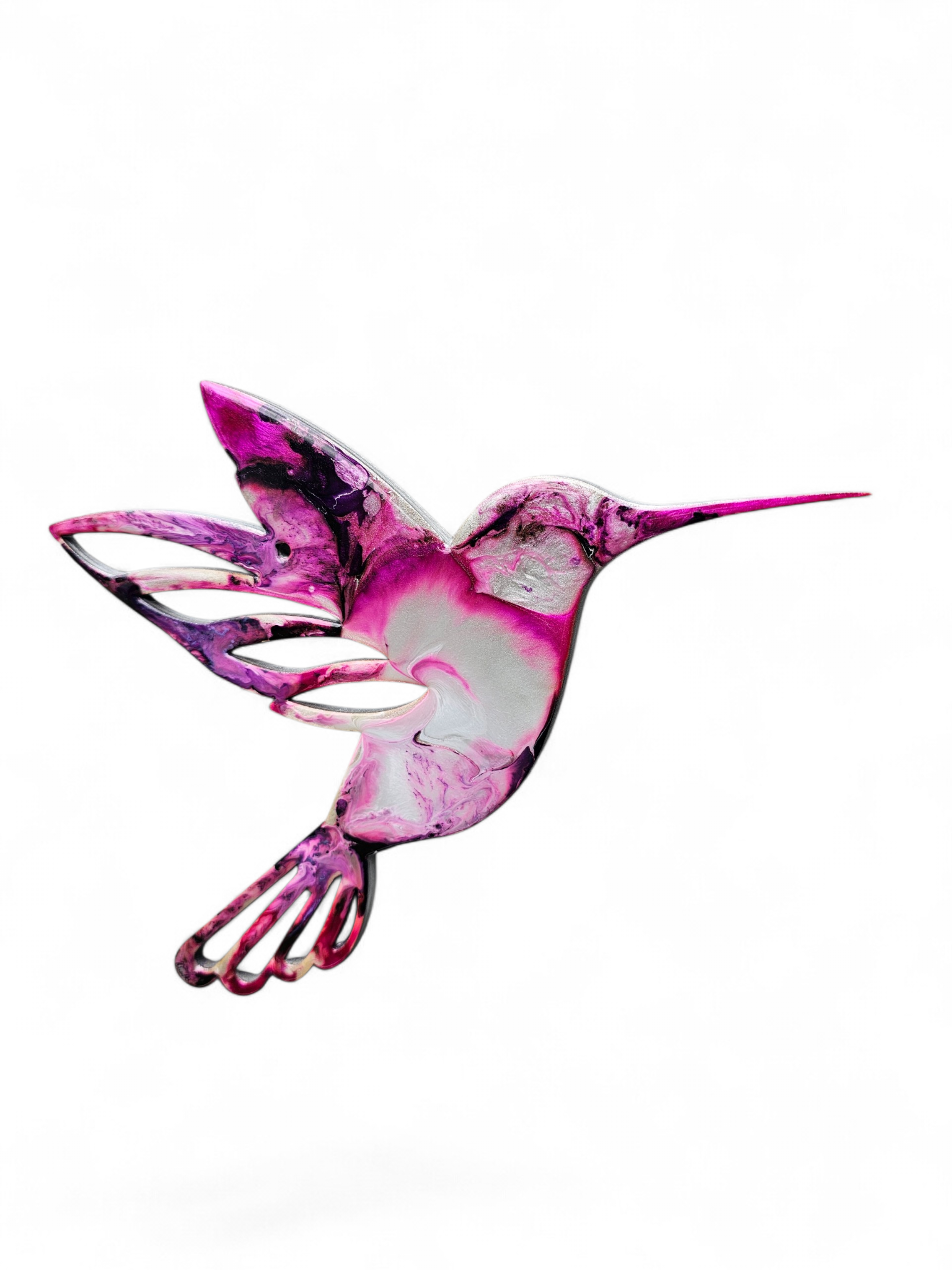Vibrant Shimmer Hummingbird Wall Art – Handcrafted Resin on Wood (10.5" x 8.5")