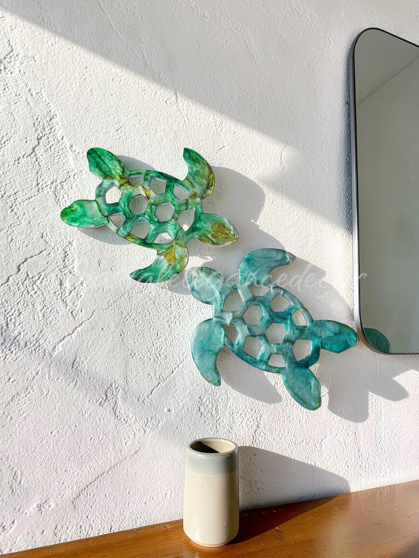 Handcrafted 10" Coastal Sea Turtle Wall Art Decor with Vibrant Colors