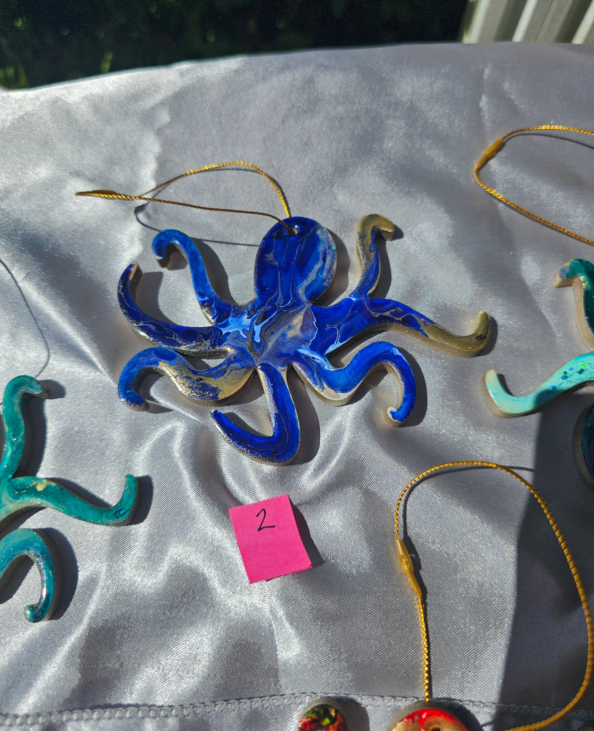 Beachy Octopus Coastal Christmas Handmade Resin and Wood Ornaments