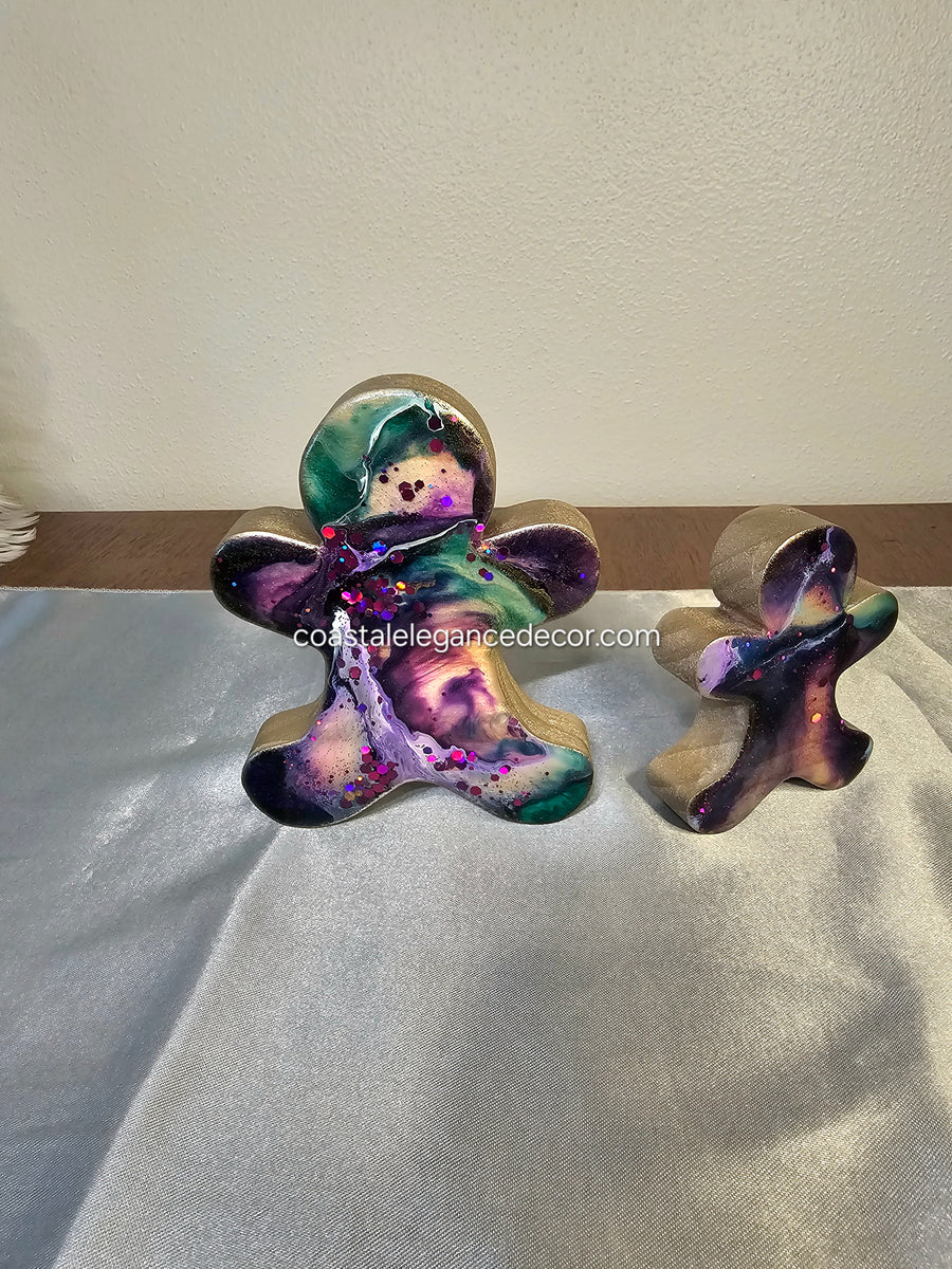 Purple Chunky Wood with Resin Handmade Gingerbread Men Christmas Figurines 2 Sizes