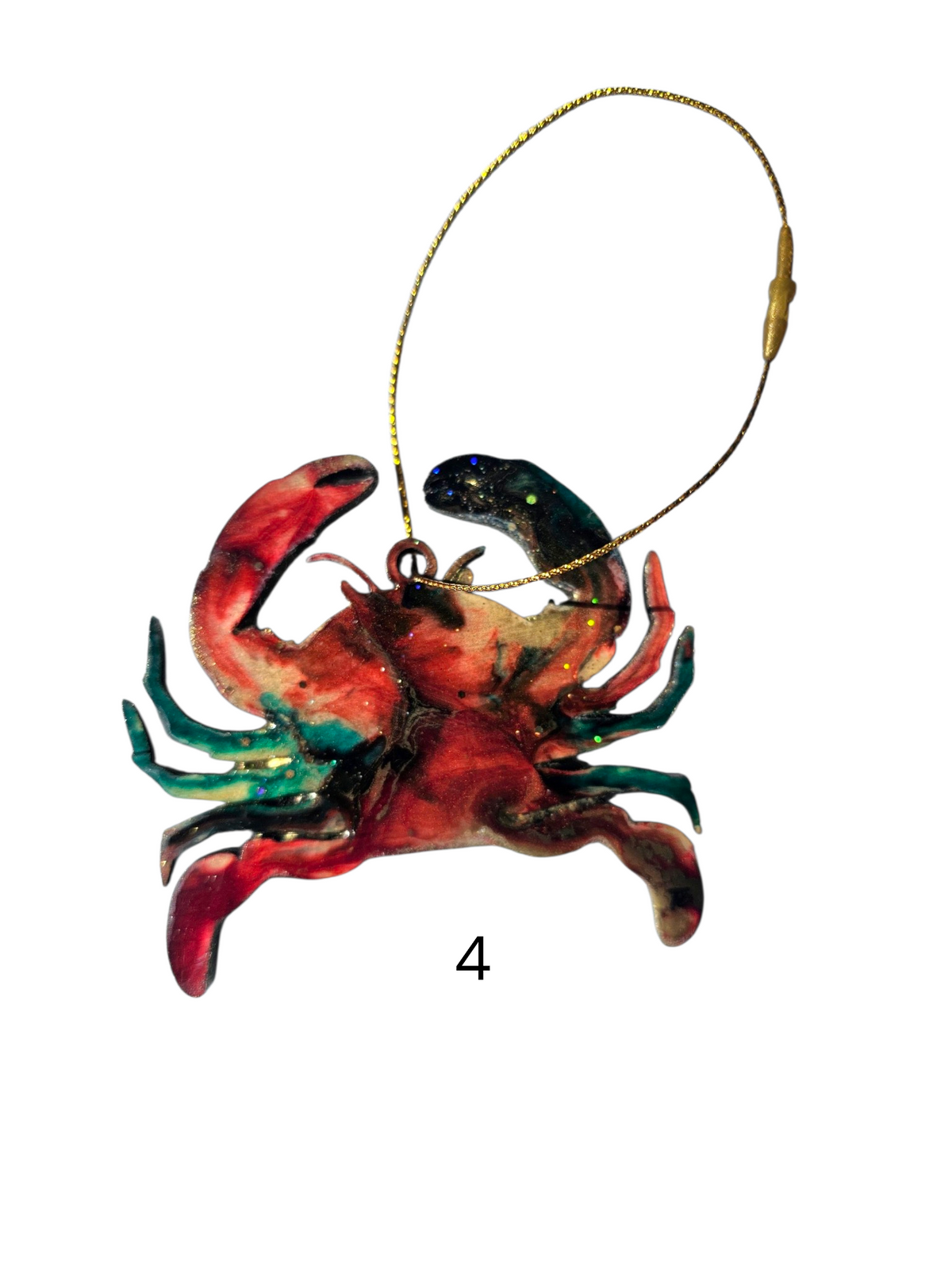 Colorful Sparkly Small Crab Beachy Christmas Resin and Wood Ornament