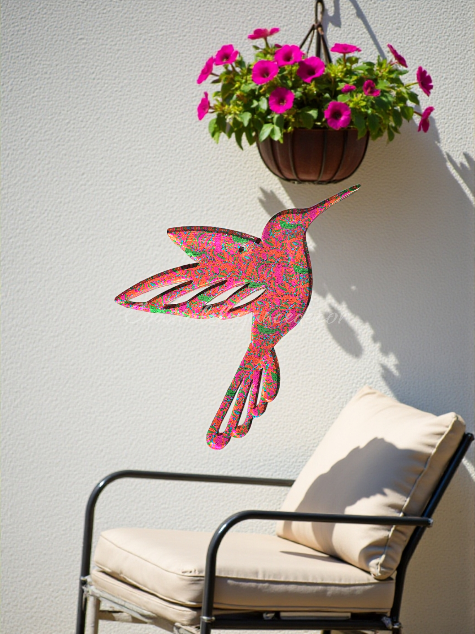 Vibrant Translucent Hummingbird Wall Art | Pink & Orange Outdoor Weatherproof Garden Patio Decor