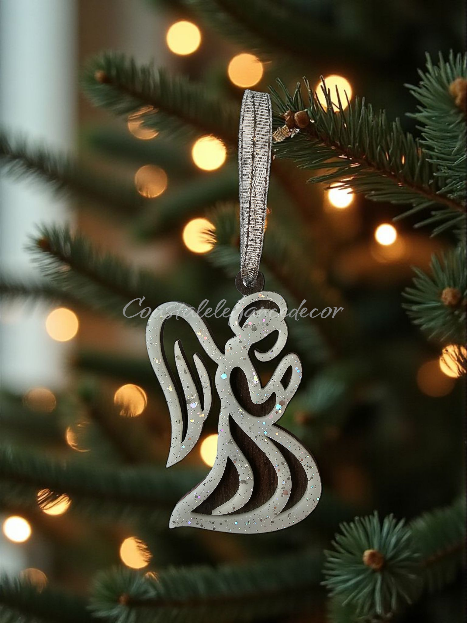 Silver Glitter Layered Angels or Nativity Ornaments - Handcrafted Christmas Decor