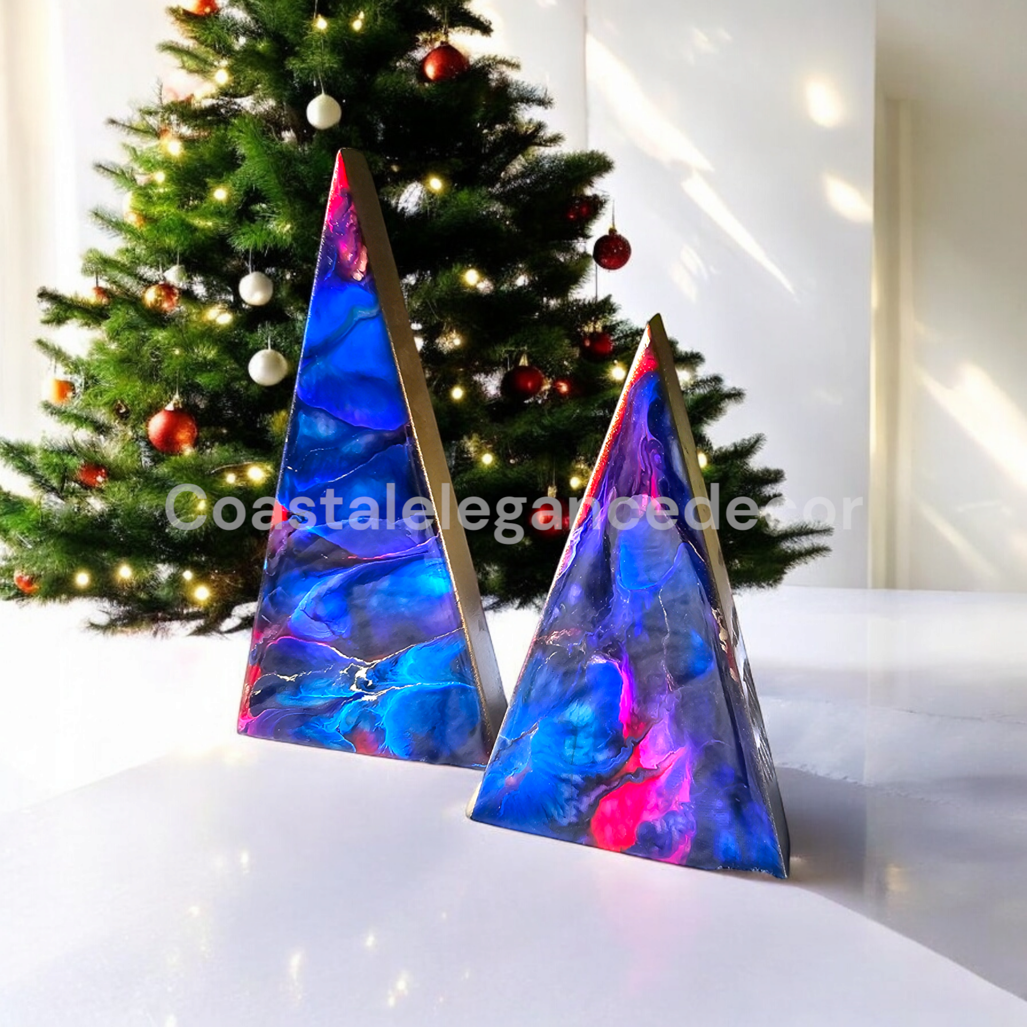 Purple, Blue and Pink Contemporary Triangle Tabletop Christmas Trees ...