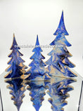 Load image into Gallery viewer, Handmade Lavender Blues and Gold Resin Wood Christmas Trees Holiday Mantelpiece - Unique festive decorations available in two sizes, incorporating beautiful lavender blues, creams, and metallic accents.
