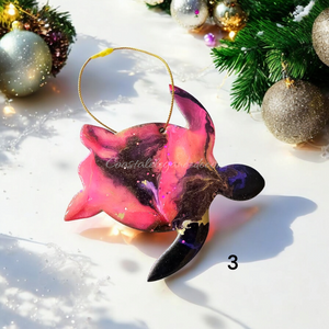 Colorful Sparkly Sea Turtles Christmas Resin and Wood Ornaments Handmade Multiple Colors