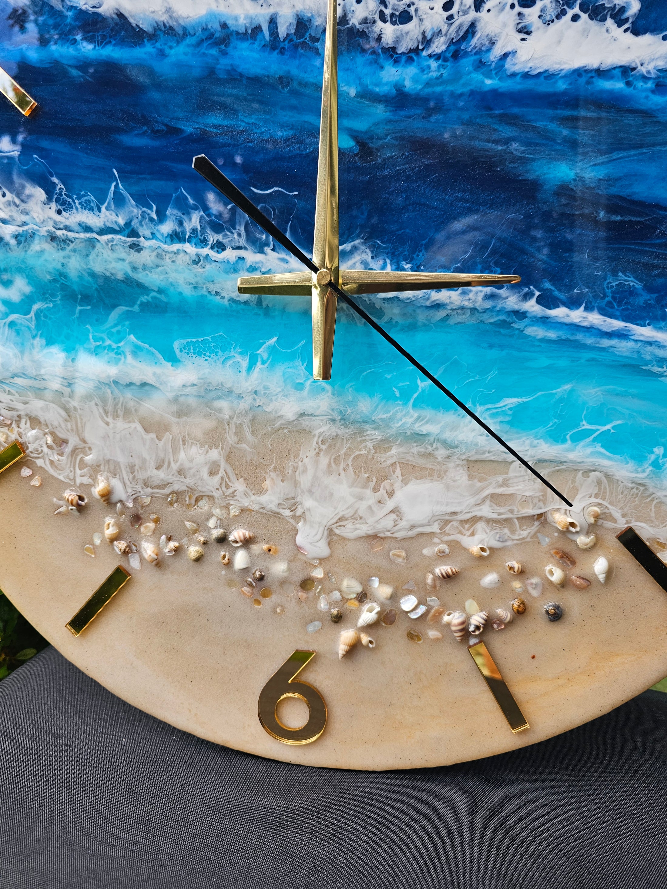 Large 19.5 Inch Standard Number Wall Clock -  Sandy Beach Design with Turquoise Ocean Waters