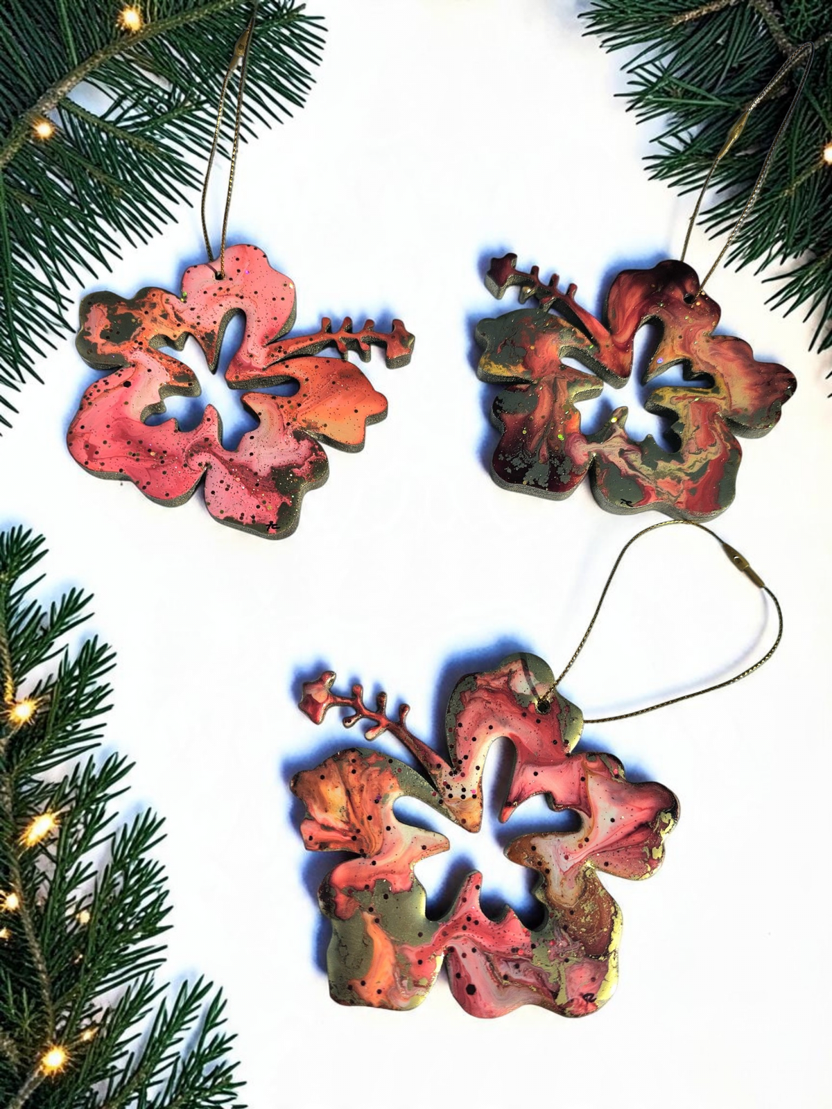 Hibiscus Tropical Flower Colorful Christmas Resin and Wood Ornament