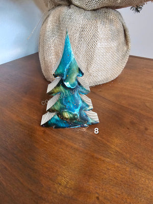 Christmas Trees with Branches Holiday Tabletop Decoration Chunky Wood with Resin Multiple Colors 5 Inch