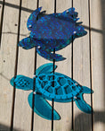 Load image into Gallery viewer, Teal Sea Turtle wall art, custom engraved 1/4 inch acrylic by Coastal Elegance Decor for indoor or outdoor beach house decoration.
