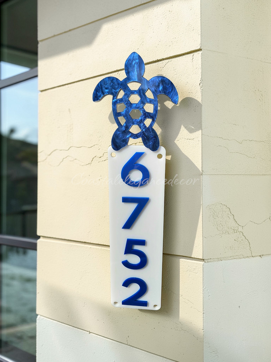 Custom Vertical Turtle 3D Address Sign | Rounded Corner Acrylic House Numbers