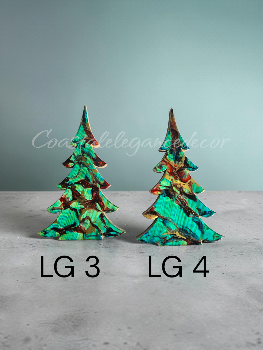 Handmade Turquoise Christmas Trees Shelf Sitter with Red Resin and Gold Accents Multiple Sizes