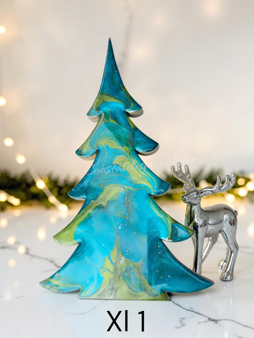 Handcrafted Tabletop Christmas Tree | Luxury Statement Piece | Tealish-Turquoise Blue, Green & Silver