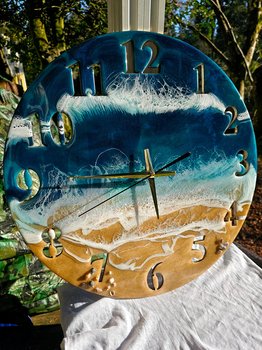 Large Standard Number Beach Ocean Waves Wall Clock