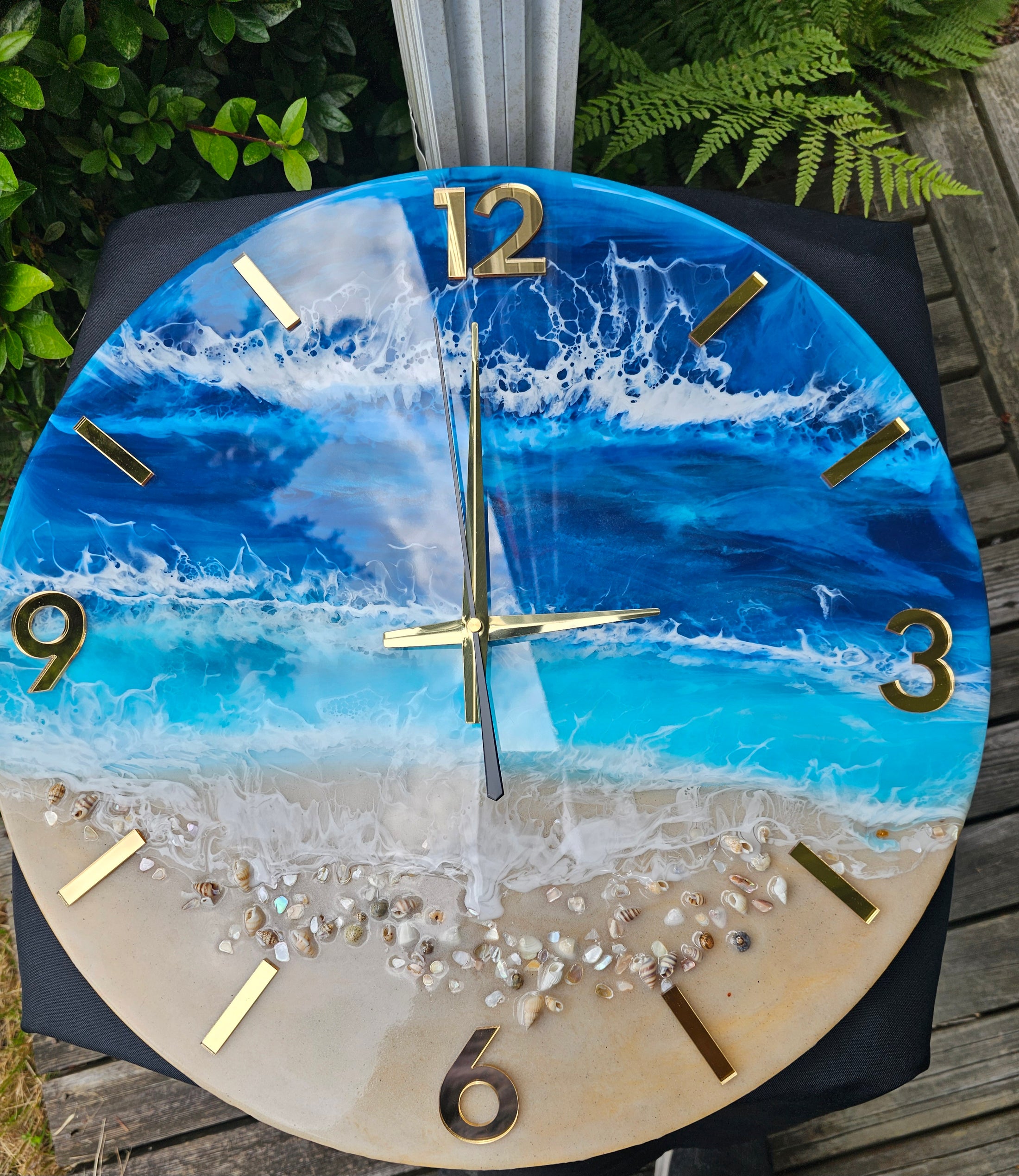 Large 19.5 Inch Standard Number Wall Clock -  Sandy Beach Design with Turquoise Ocean Waters
