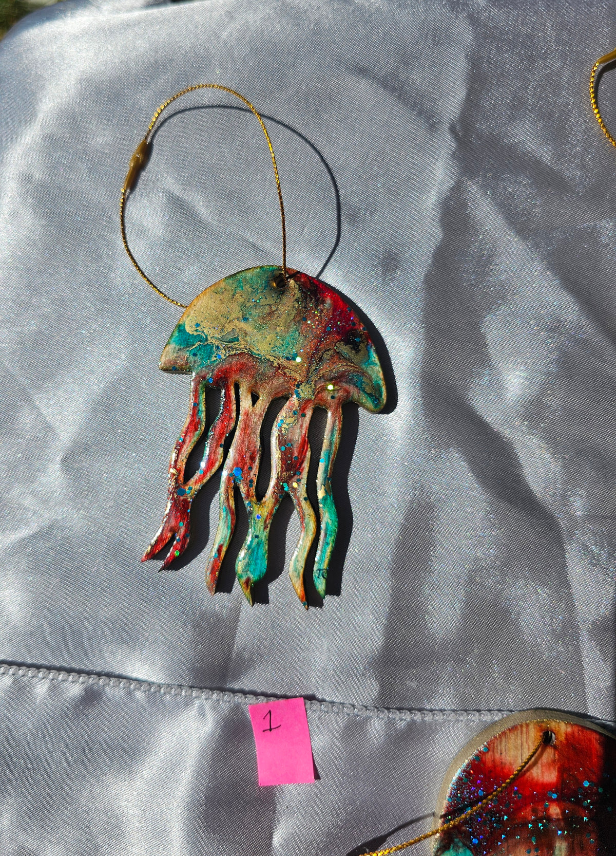 Beachy Jellyfish Handmade Christmas Tree Ornaments Resin and Wood