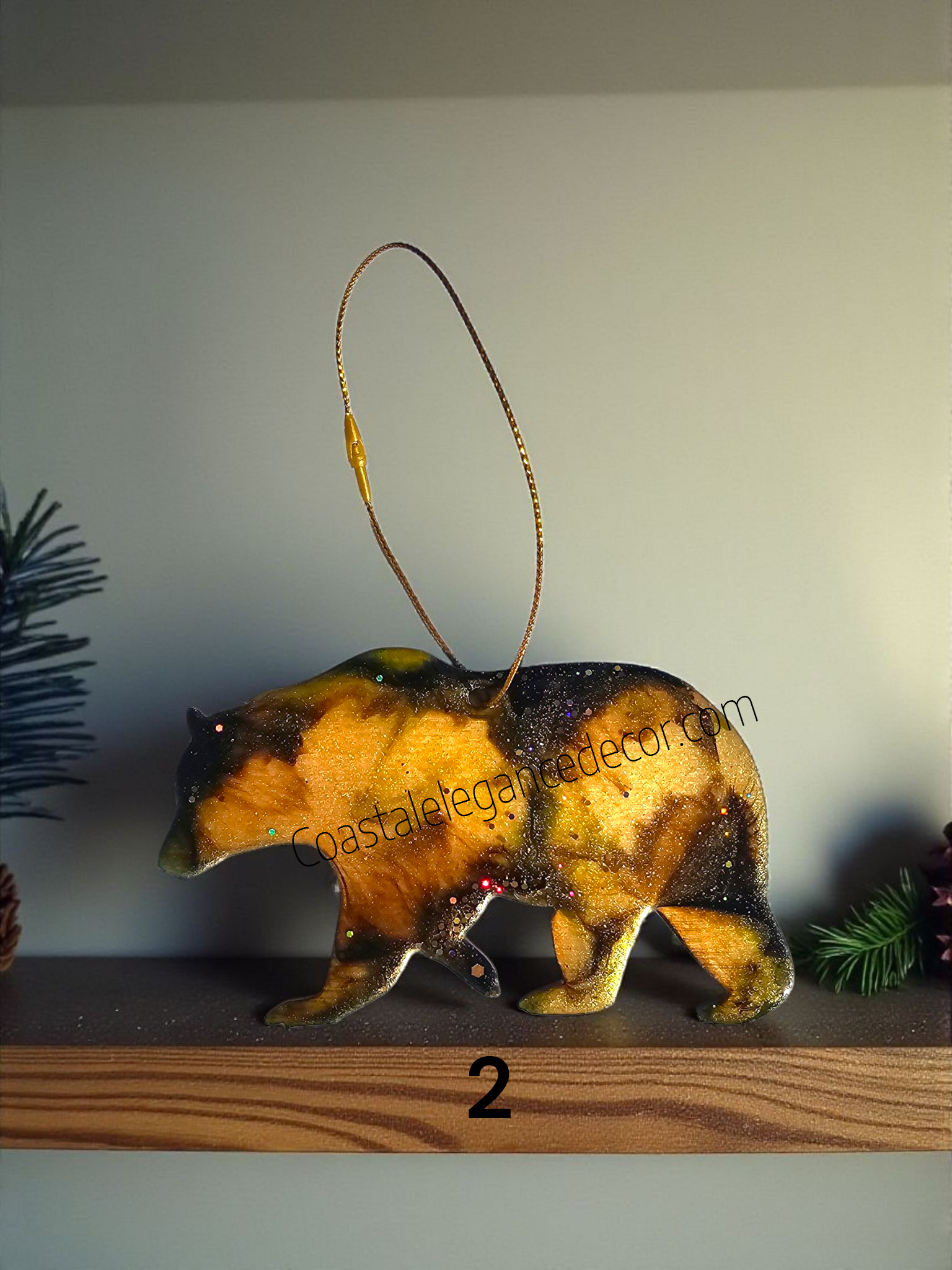 Handcrafted Grizzly Bear Christmas Ornaments - Rustic Wooden Wildlife Decor Alaska