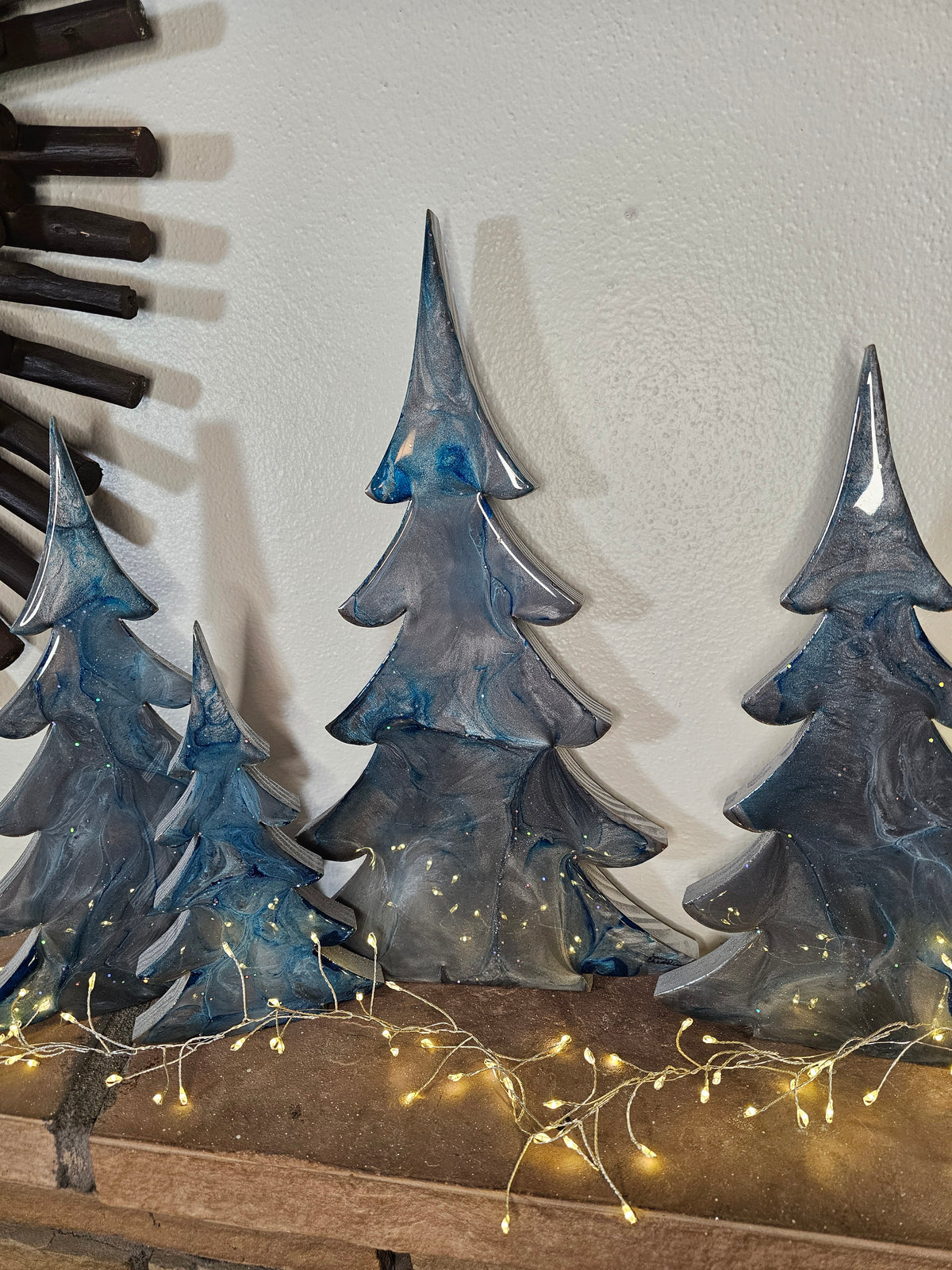 Handcrafted Moody Winter Night Resin Wooden Tree