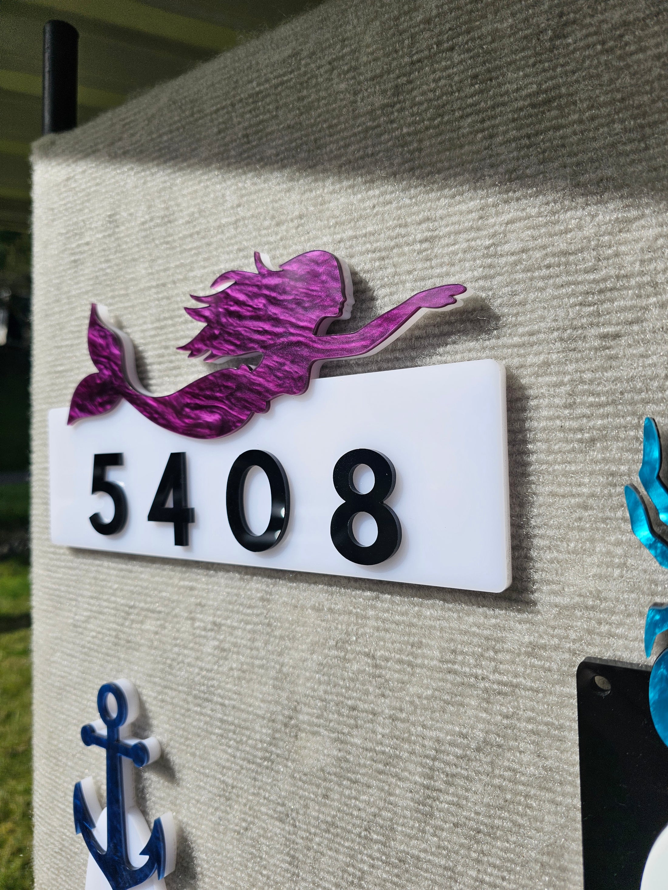 Custom Mermaid 3D Acrylic Address Sign | Coastal Beach House Numbers
