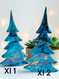 Charger l'image dans la visionneuse de la galerie, Handmade Light Blue, Navy & Gold Resin Wood Trees | Coastal Contemporary Tabletop Decor
