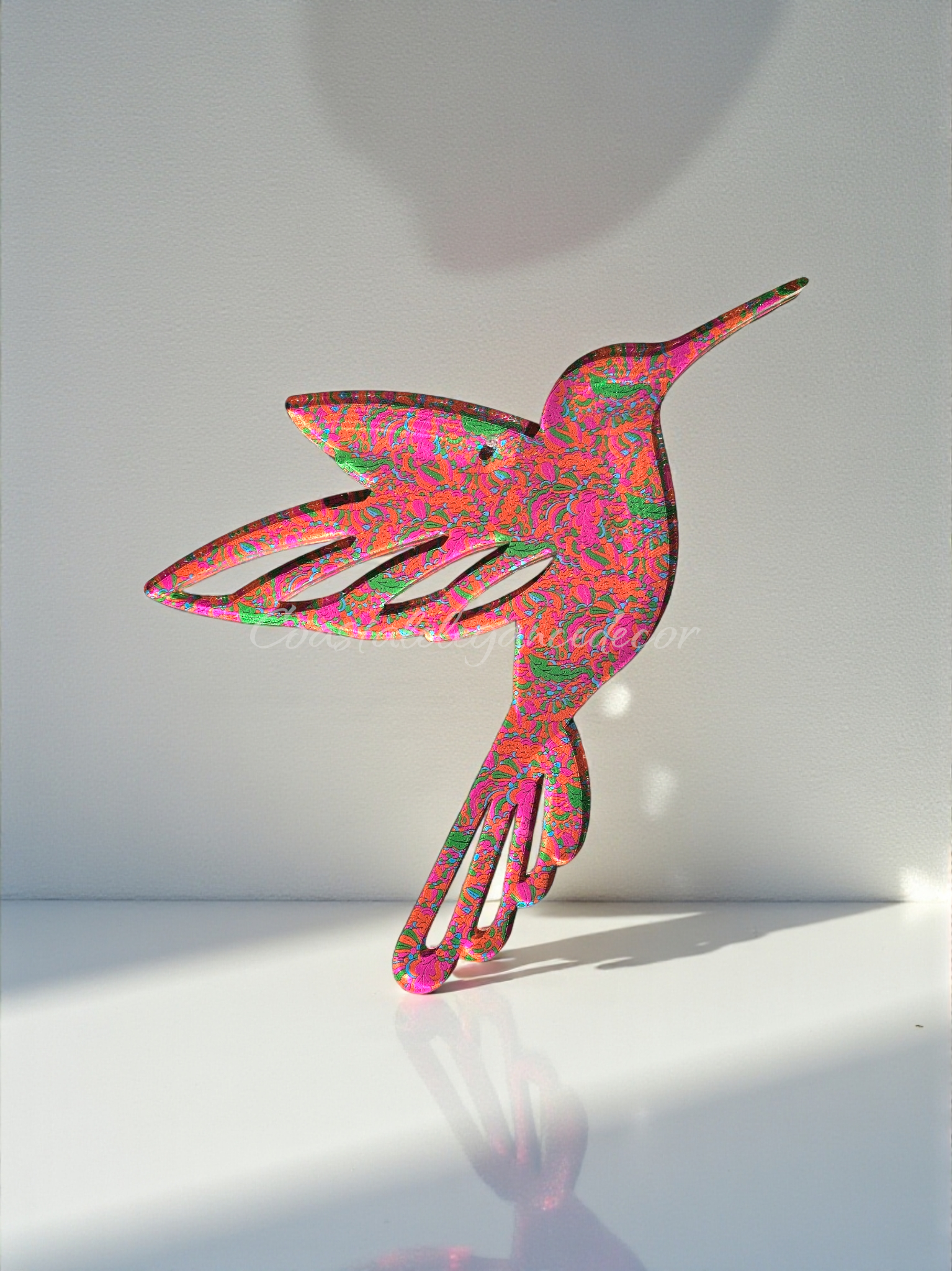 Vibrant Translucent Hummingbird Wall Art | Pink & Orange Outdoor Weatherproof Garden Patio Decor