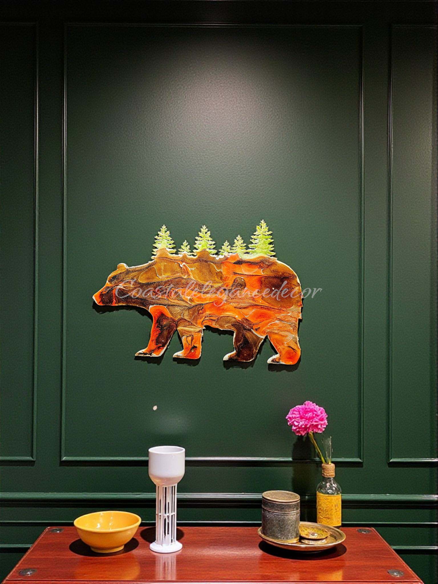 Wildlife Bear with Forest Trees Wood Resin Cabin Wall Decor Handmade