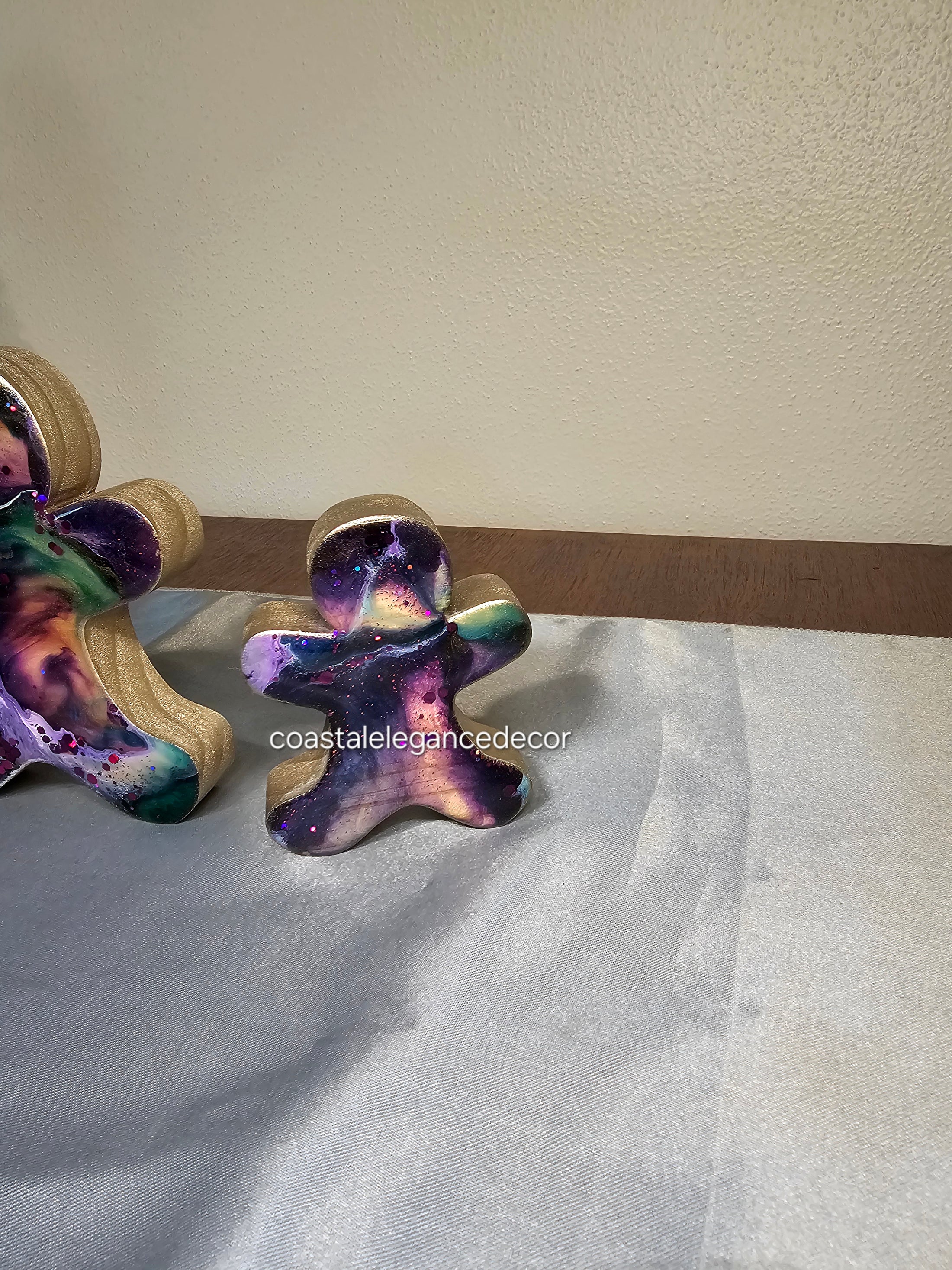 Purple Chunky Wood with Resin Handmade Gingerbread Men Christmas Figurines 2 Sizes