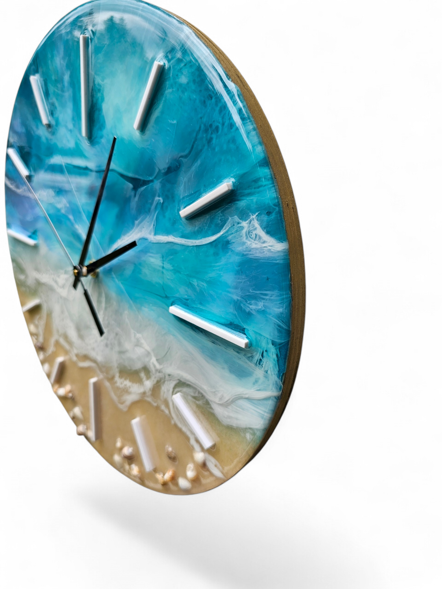 Handmade 12" Soft Turquoise Ocean Resin Wall Clock – Pastel Wave Art