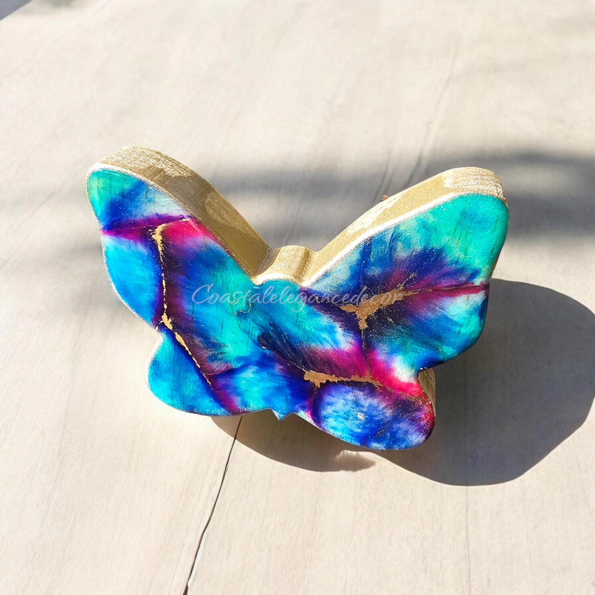 Handcrafted Colorful Butterfly Figurine On Chunky Wood - Unique Indoor Decor