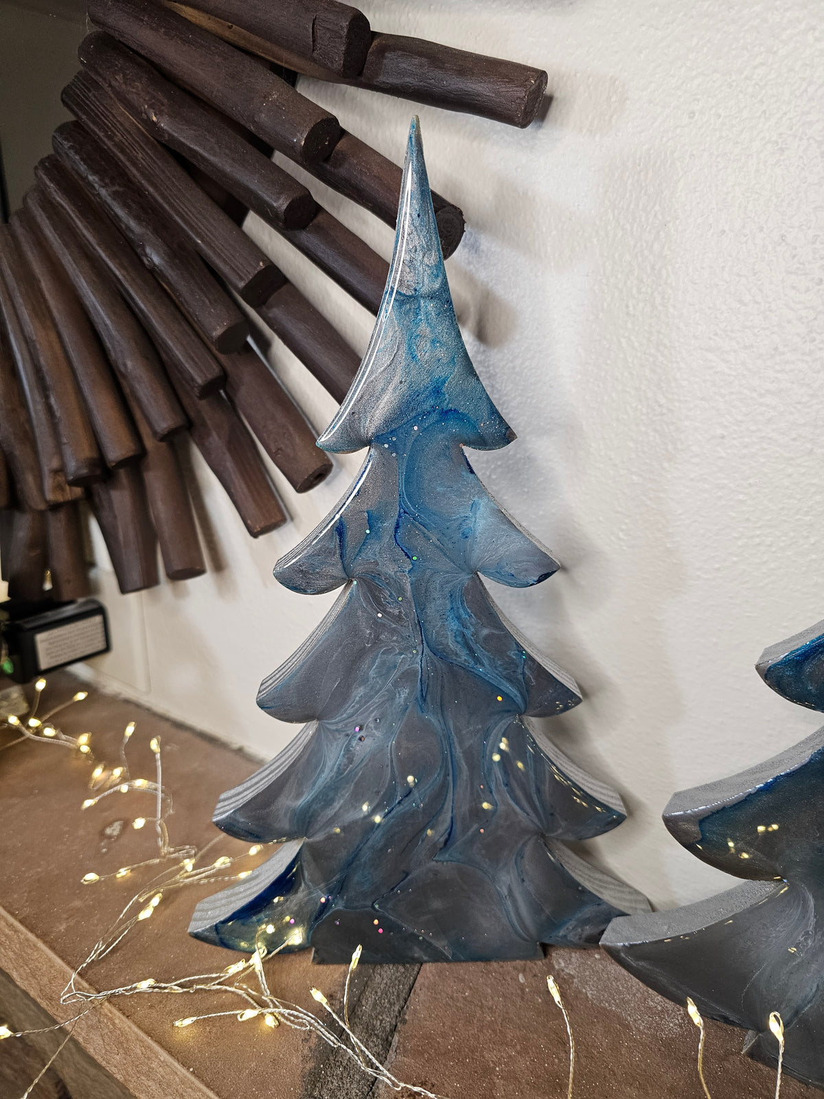Handcrafted Moody Winter Night Resin Wooden Tree