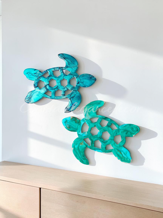 Handcrafted 10" Coastal Sea Turtle Wall Art Decor with Vibrant Colors