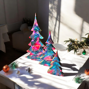 Handcrafted Resin and Chunky Wood Contemporary Tabletop Christmas Trees with Branches Holiday Decoration 3 Sizes