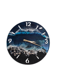Load image into Gallery viewer, Handmade 18 Inch Deep Blues Beach Waves Wall Clock Textured Black Sand Beach & Real Seashells
