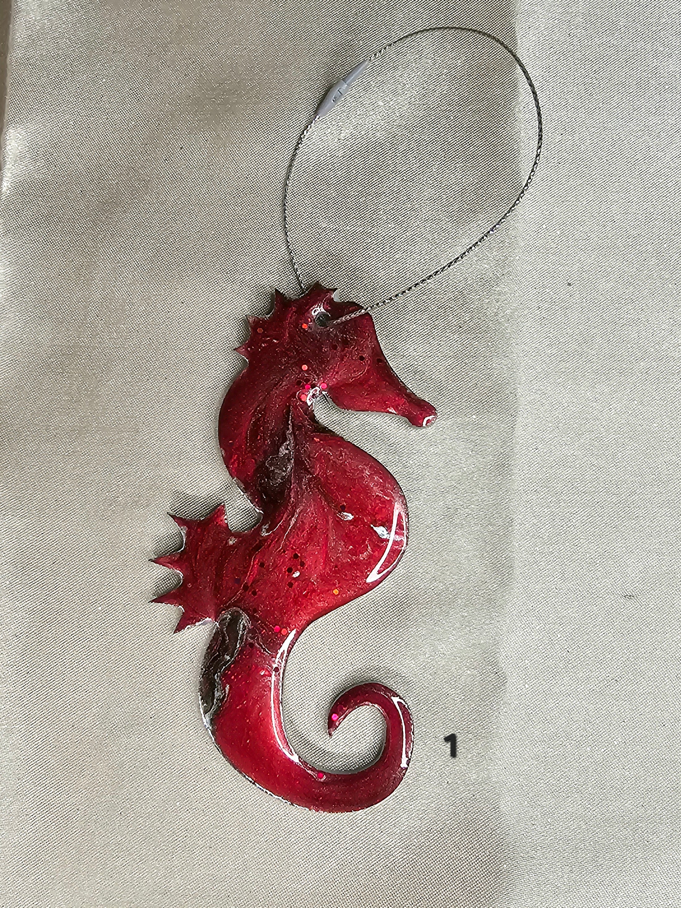 Coastal Seahorse Christmas Resin and Wood Ornament