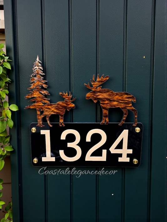 Custom 3D Moose & Forest Address Sign | Wilderness Layered Acrylic House Numbers