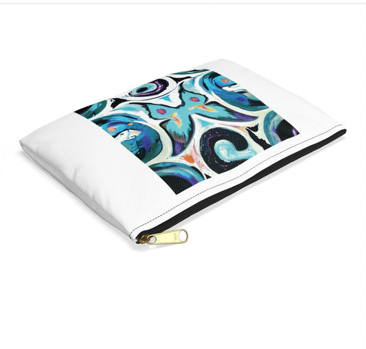 Beautiful Butterfly Original Art Accessory Pouch showcasing a colorful butterfly design with swirls, ideal for use as a pencil case or cosmetic bag.