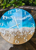 Load image into Gallery viewer, Handmade 12" Turquoise Ocean Resin Wall Clock – Full White Number Wave Art
