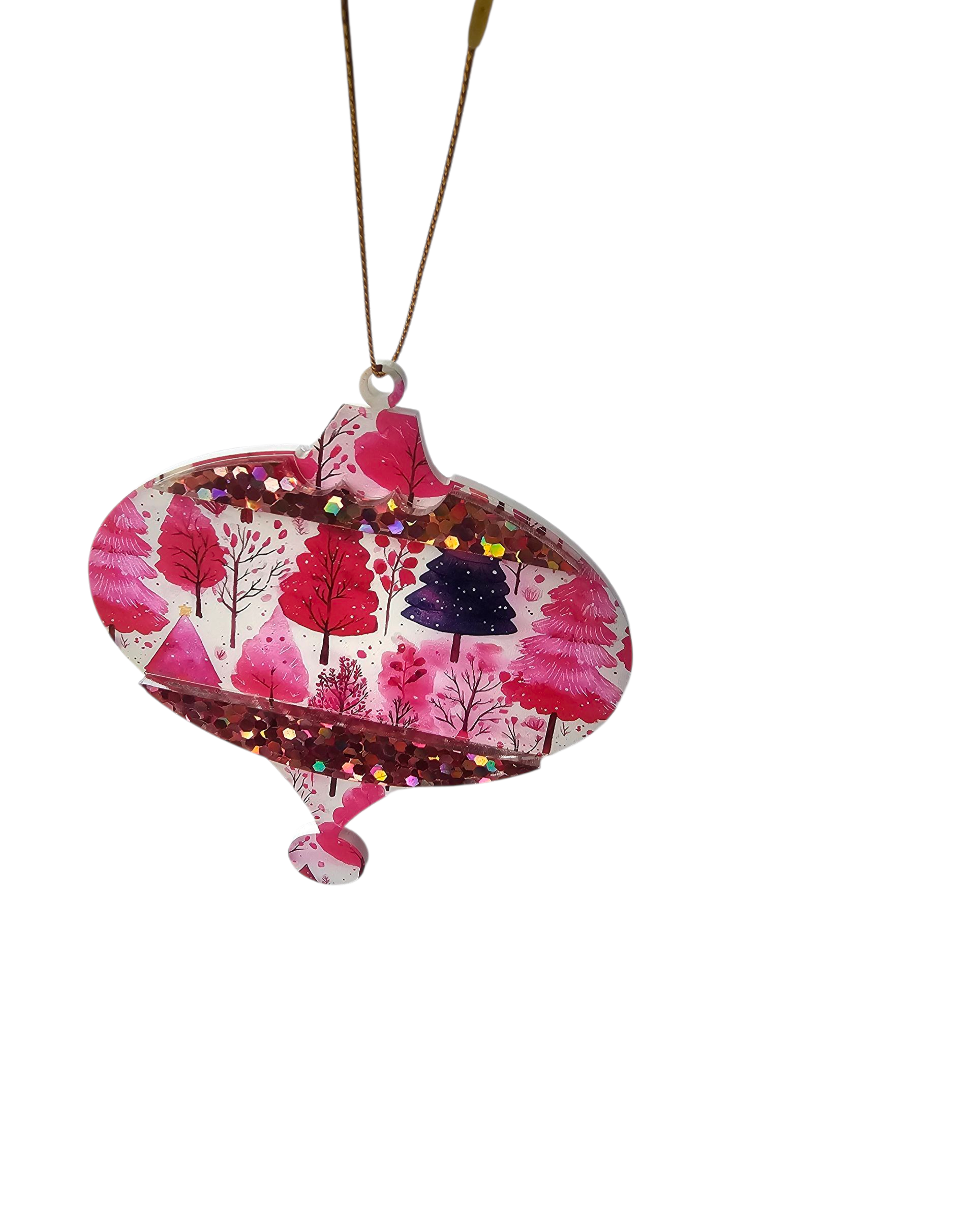 Mid Century Modern Retro Style Pink Watercolor Snowy Trees Christmas Ornaments 3 Styles