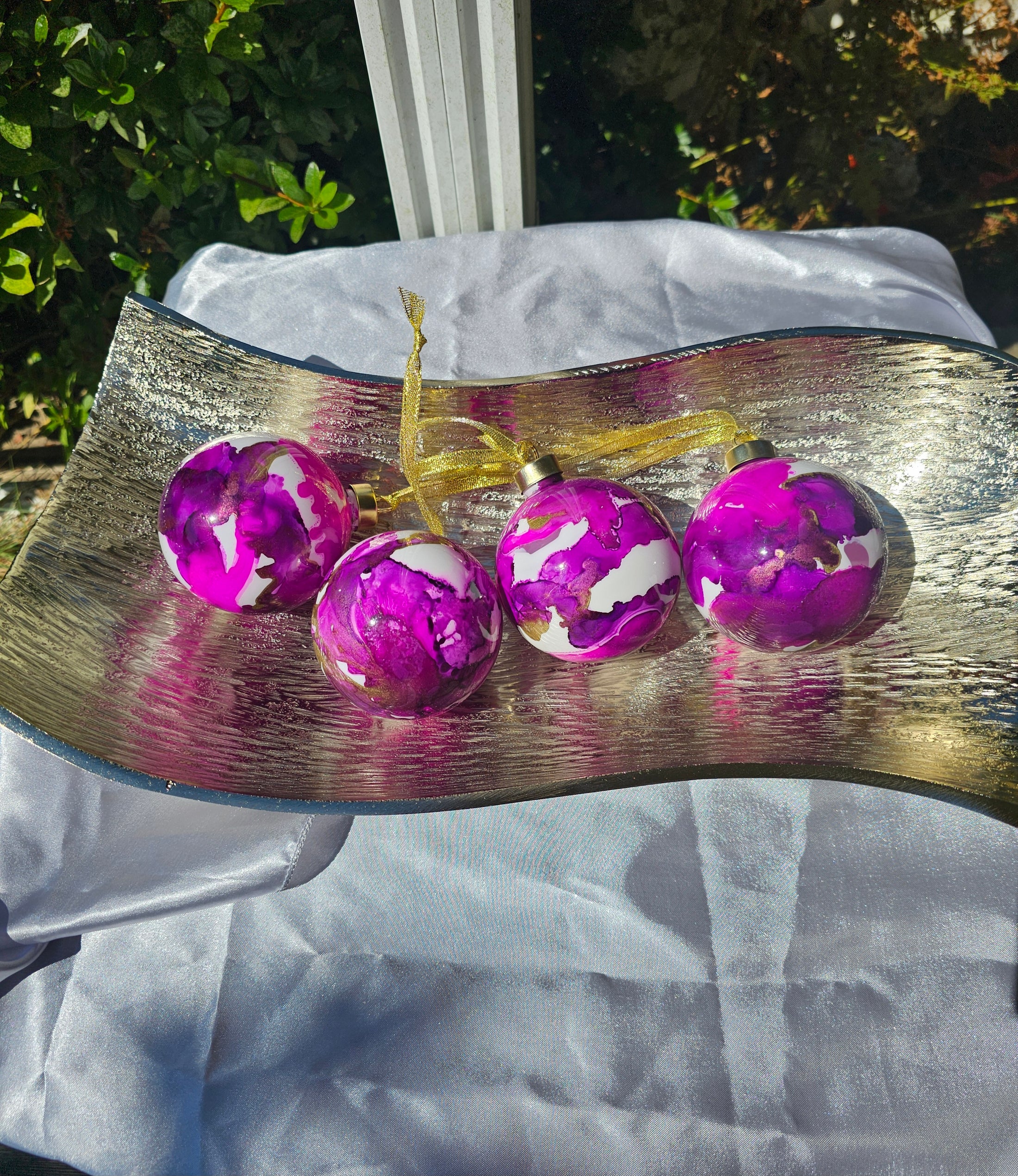 Handcrafted Jewel Tone Plum & Fuchsia Glass Christmas Ornament