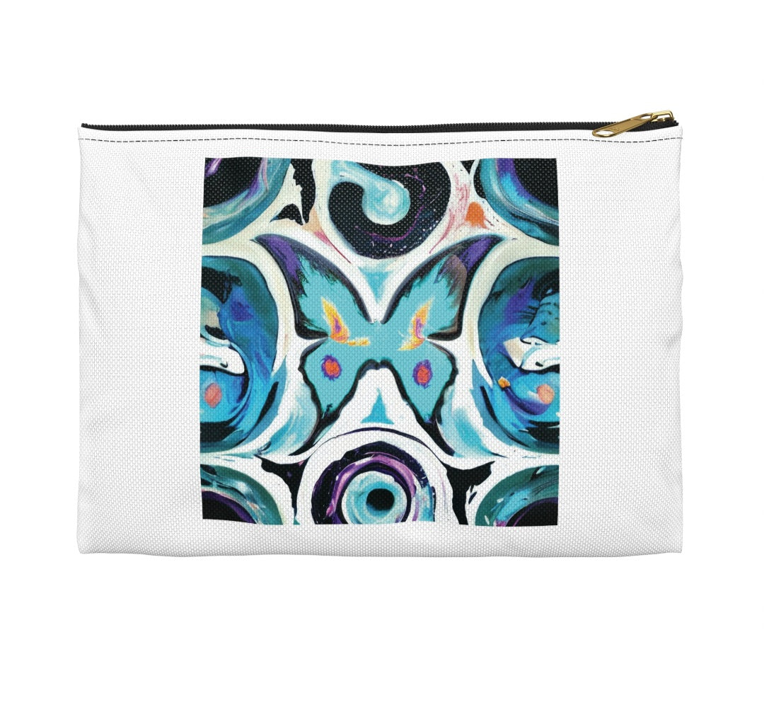 Beautiful Butterfly Original Art Accessory Pouch displaying stunning butterfly art and abstract patterns, available in two convenient sizes for various uses.