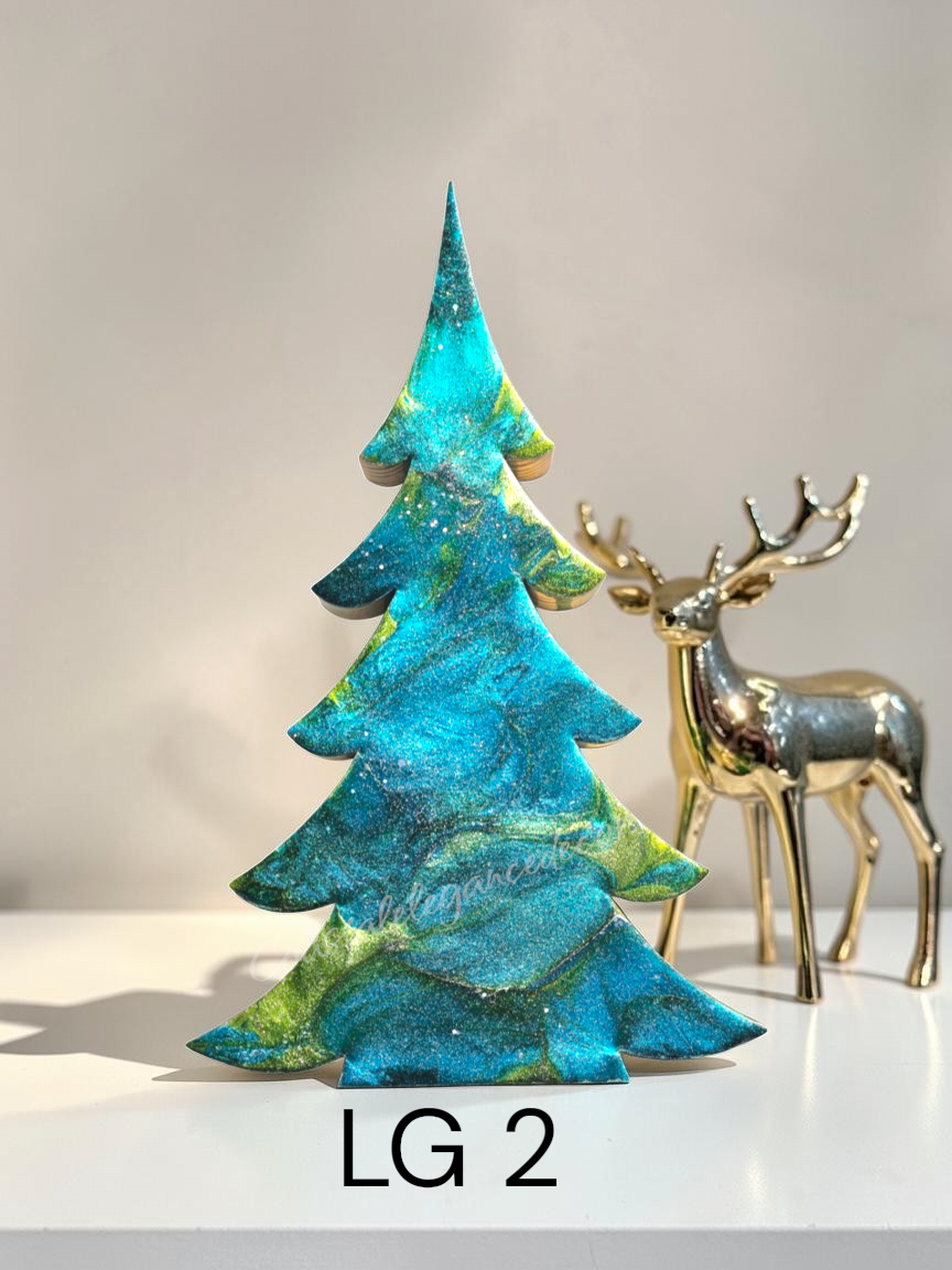 Handcrafted Tabletop Christmas Tree | Luxury Statement Piece | Tealish-Turquoise Blue, Green & Silver