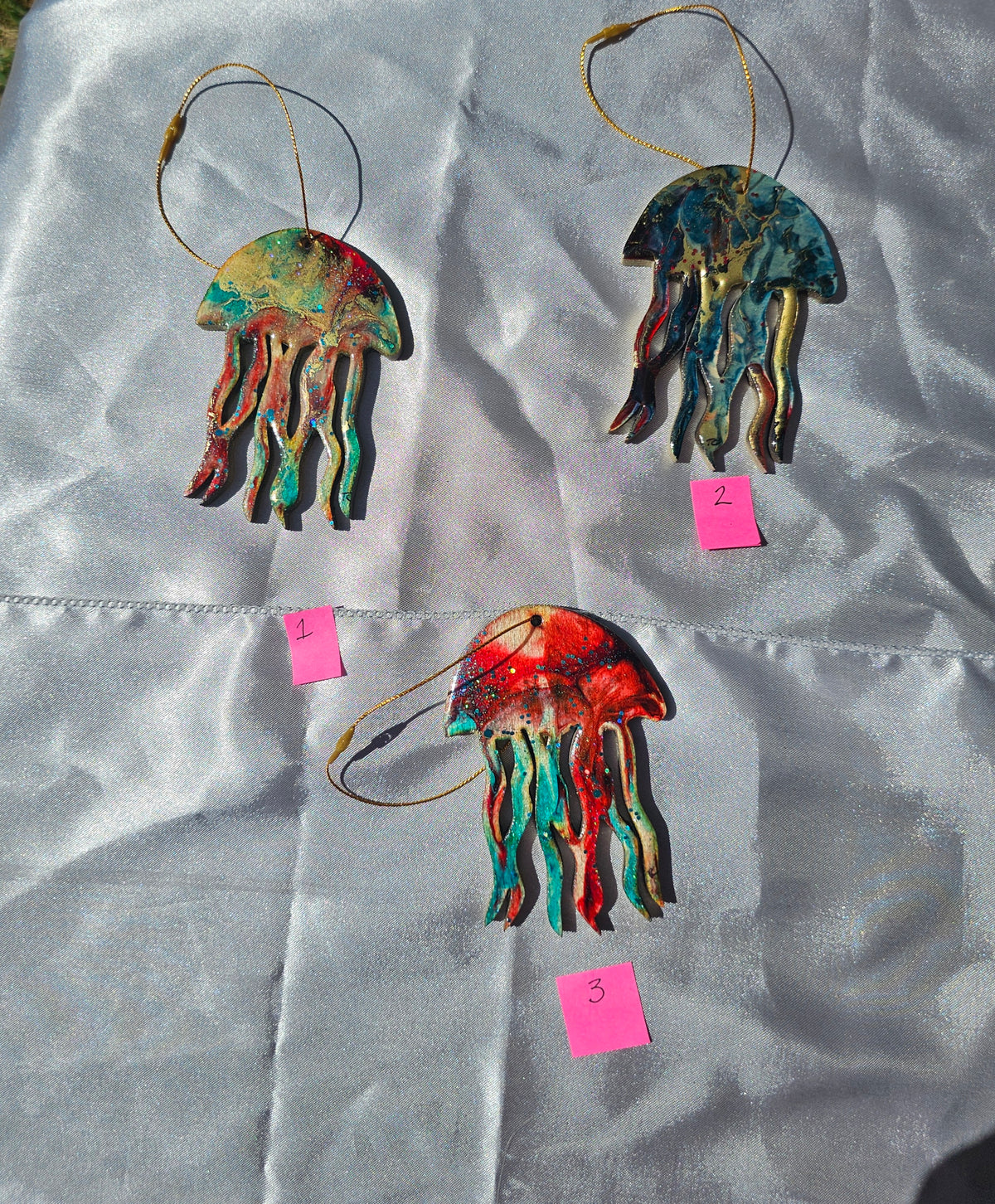 Beachy Jellyfish Handmade Christmas Tree Ornaments Resin and Wood