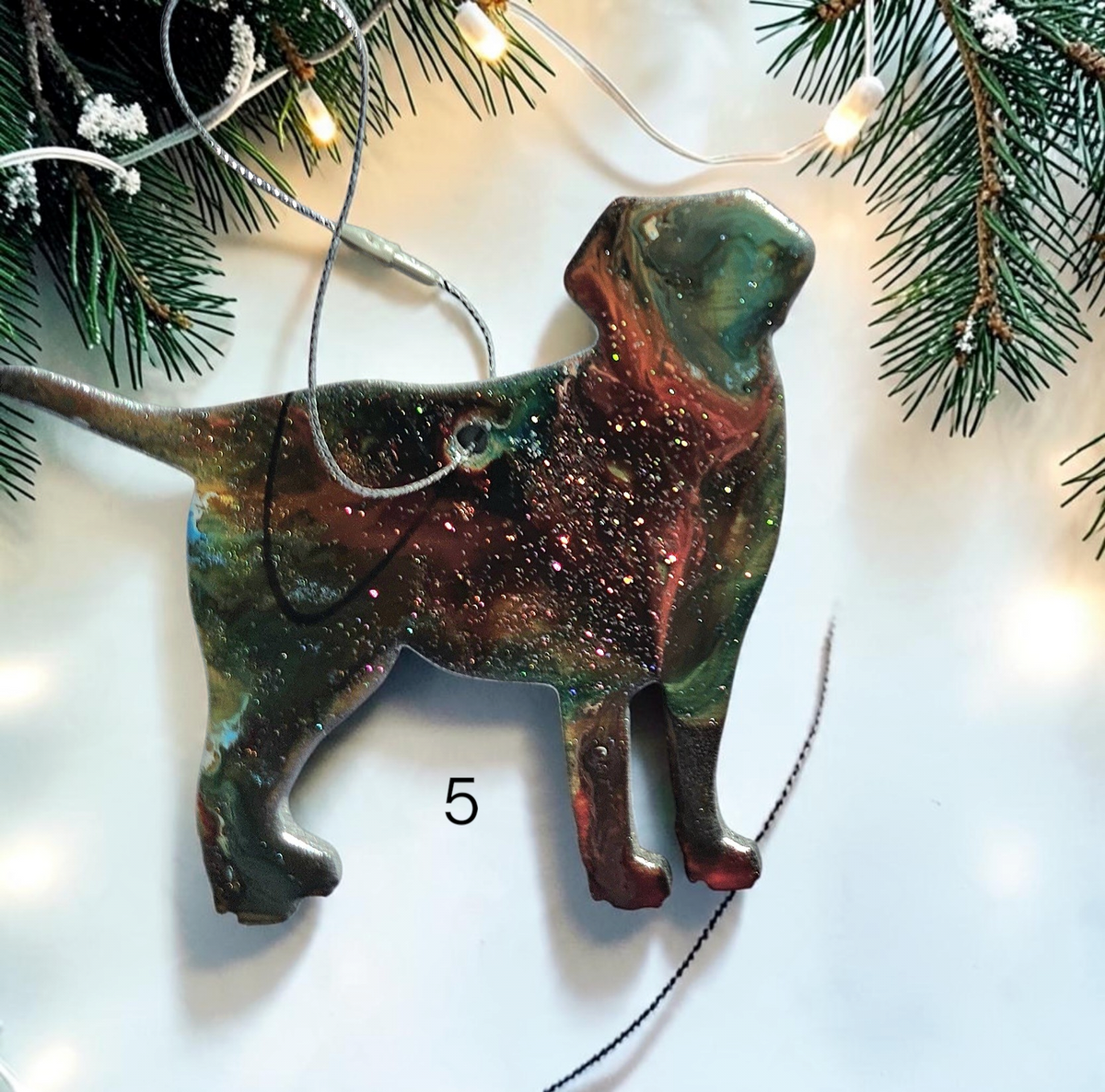 Green and red handmade Labrador dog ornament 
