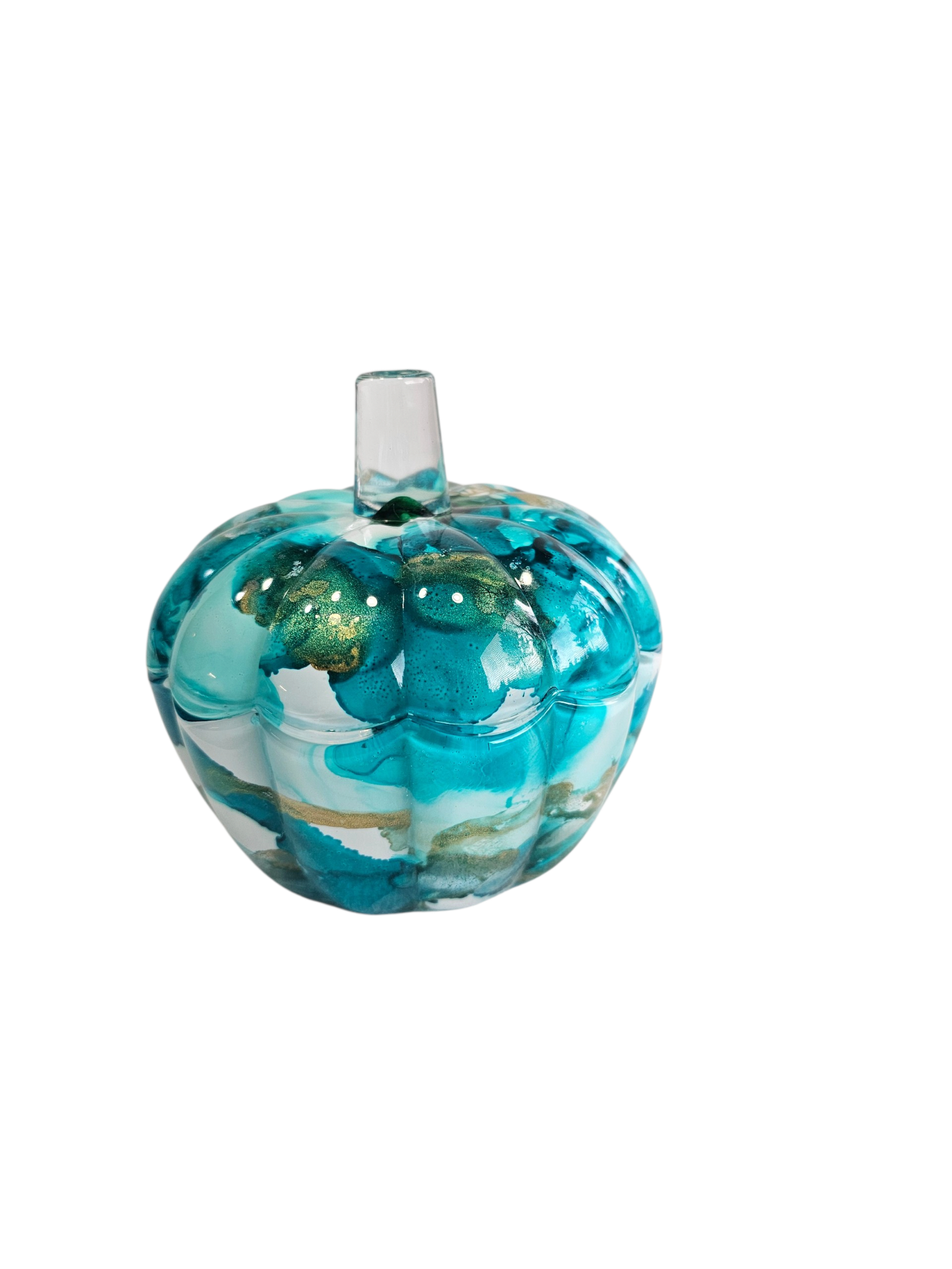 Handpainted Decorative Glass Coastal Style Pumpkin Tabletop Trinket Dish