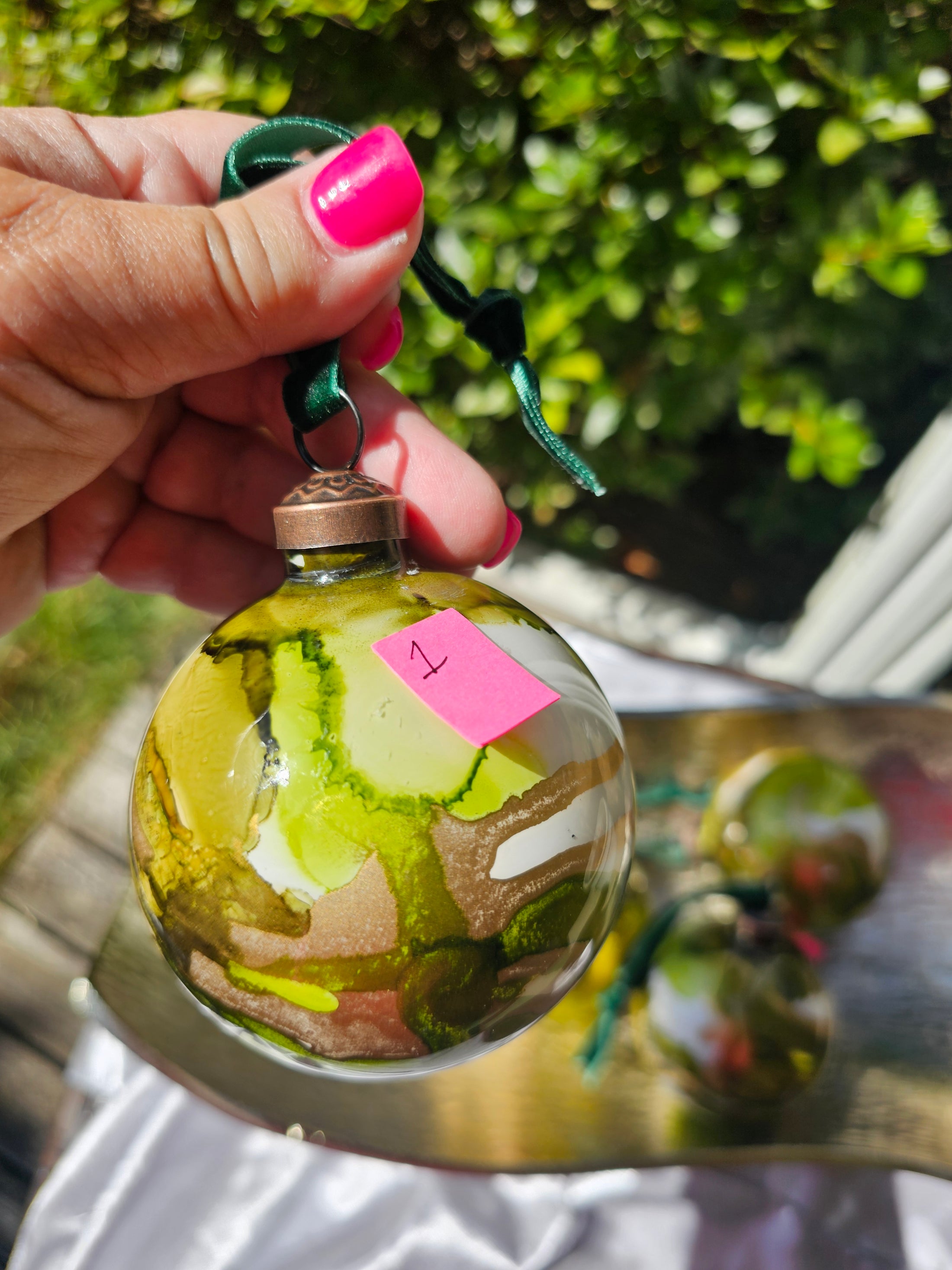 Handcrafted Moss & Forest Green Glass Christmas Ornament