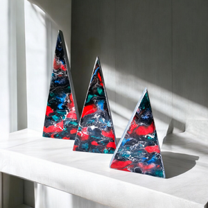 Deep Blue and Red Contemporary Triangle Tabletop Christmas Trees