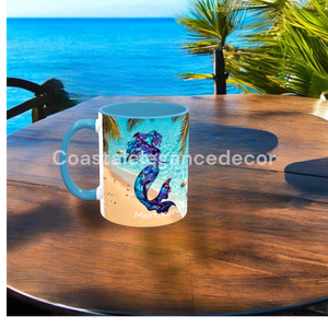 Original Art Print Beach Mermaid Mermazing Ceramic Coffee Cup Personalize It Beachy 11 Ounce Mug