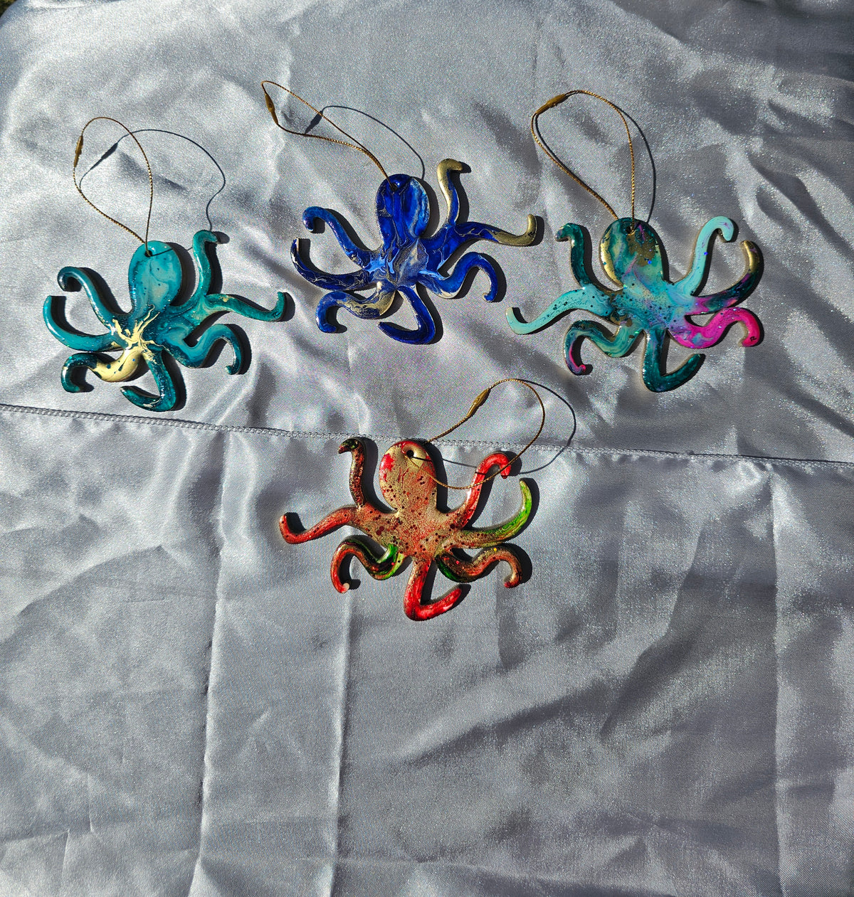 Beachy Octopus Coastal Christmas Handmade Resin and Wood Ornaments