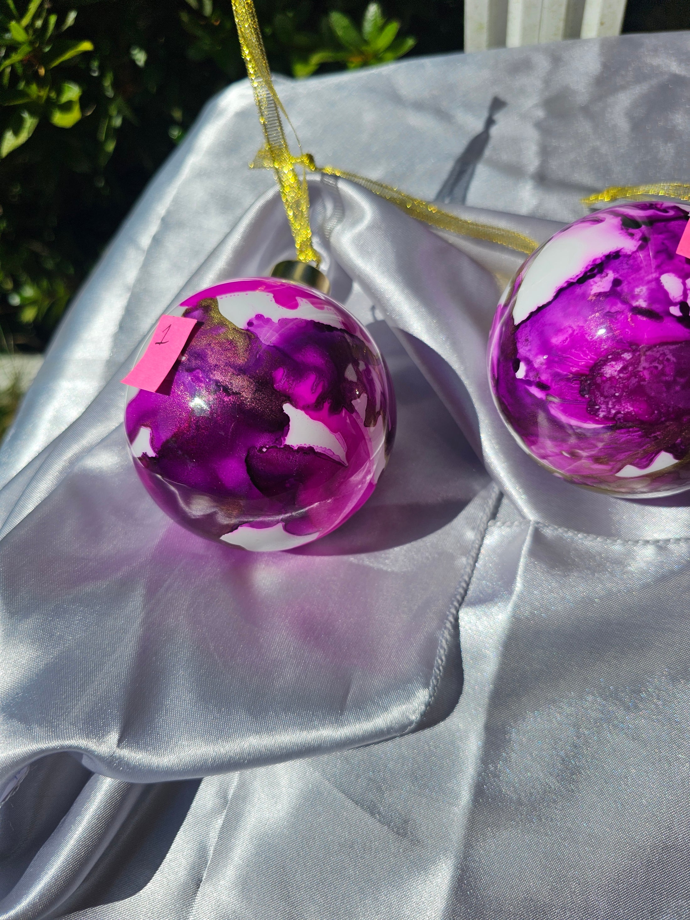 Handcrafted Jewel Tone Plum & Fuchsia Glass Christmas Ornament