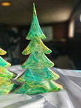 Load image into Gallery viewer, Stylish arrangement of Handcrafted Gemtone Green & Gold Tabletop Sparkly Christmas Trees showcasing both sizes, an enchanting display for bringing festive joy to your home.
